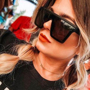 Oversized Women's Black Flat Top Square Sunglasses